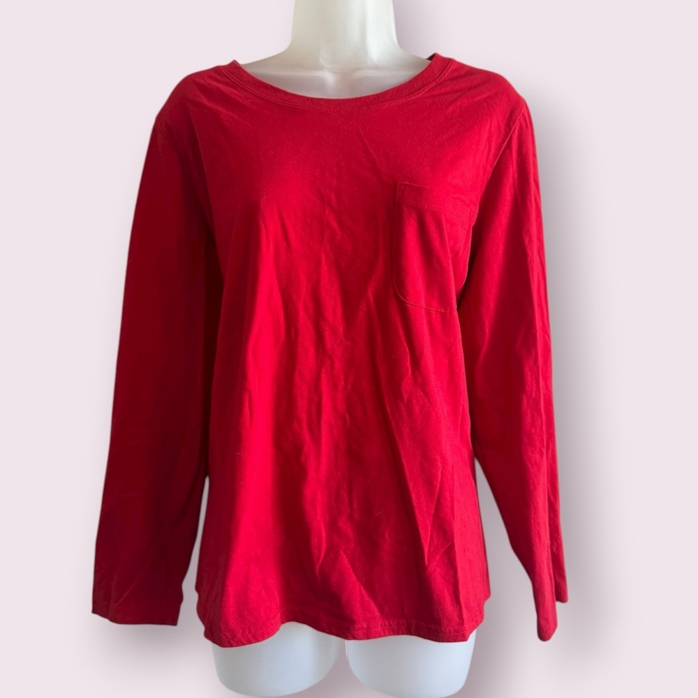 Holiday Lane Red Long Sleeve Sleepwear Top Pocket Pajama Shirt XL